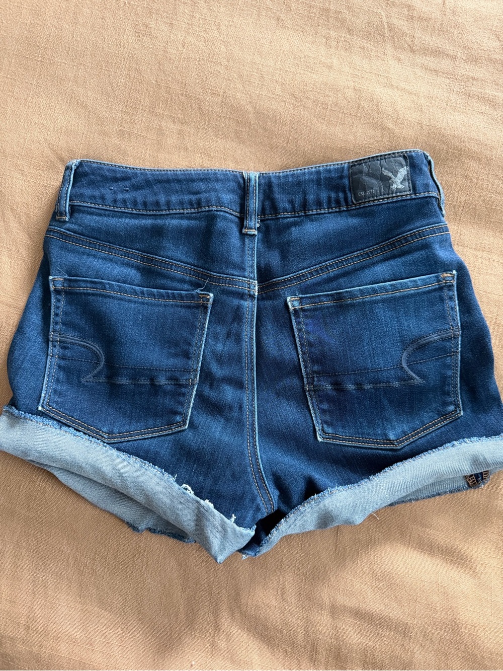 American Eagle Outfitters “Hi-Rise Shortie” Dark Blue Denim Rolled Hem Shorts